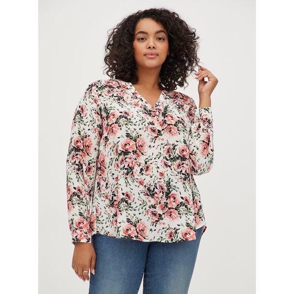 Torrid Top Hi Low Blouse Long Sleeve Blouse Womens 4X White Floral Top Georgette - Picture 6 of 10